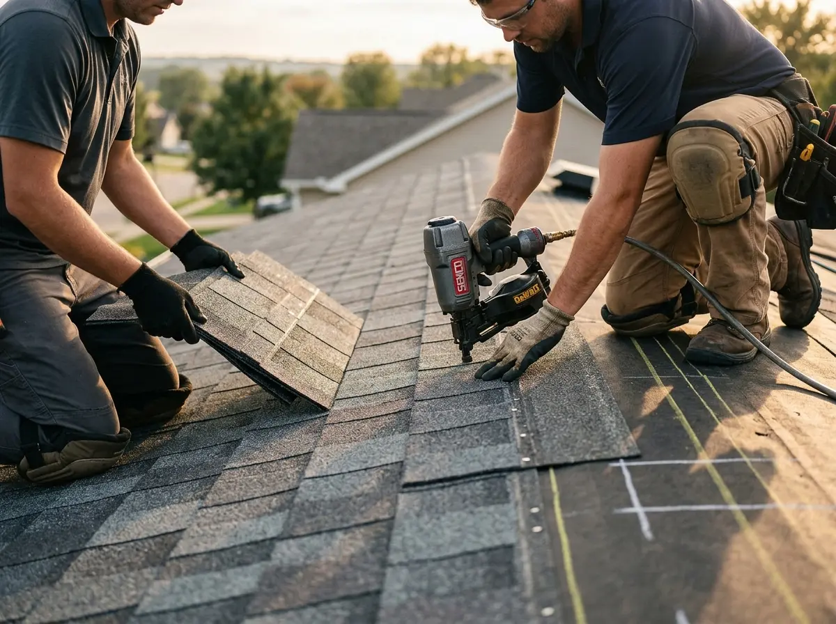 Professional roofer working on a residential roof in Spring Creek